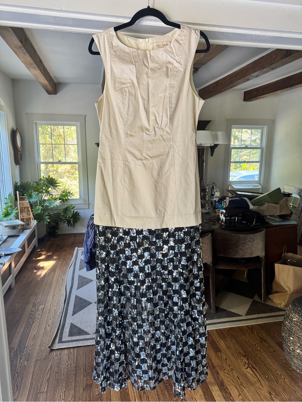 Vrg Girl Sleeveless Cream and Black & Silver Sequin Dress